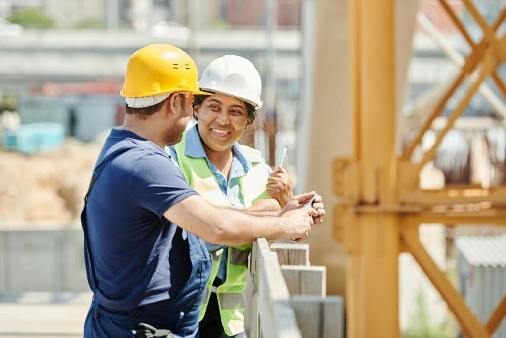Two workers talking
